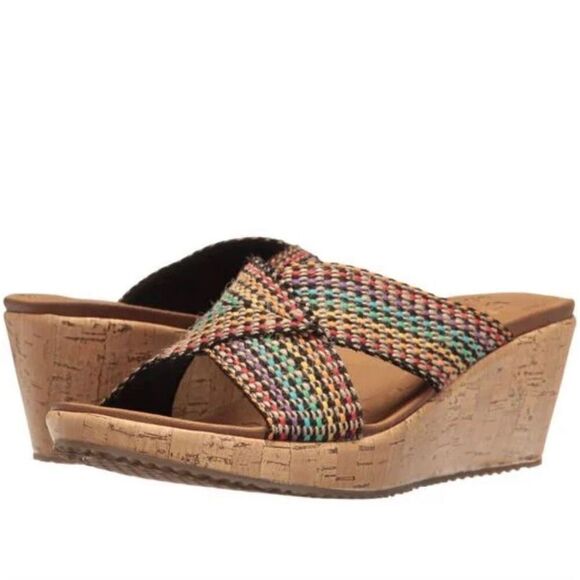Sketchers Cork Wedge Slides Size 9 - Picture 1 of 12